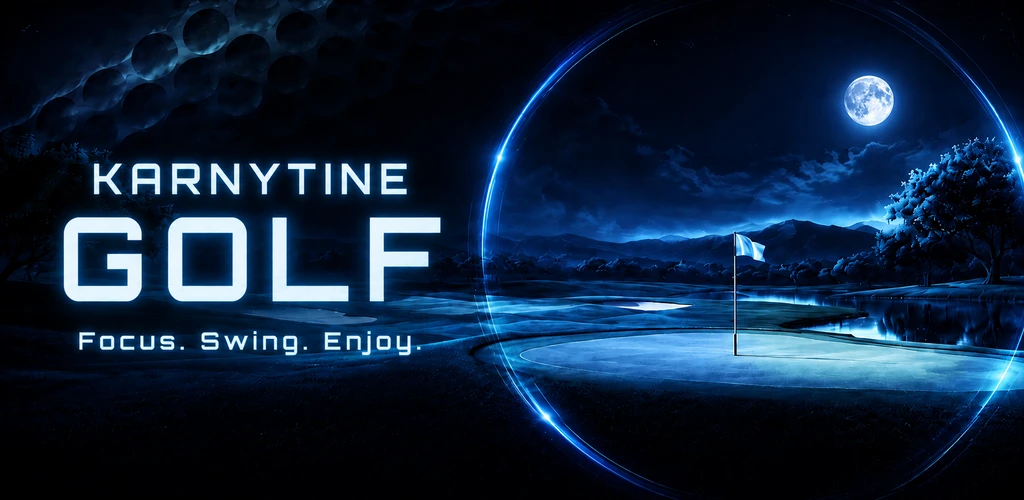 Karnytine Golf — Focus. Swing. Enjoy. — over a moonlit blue golf course